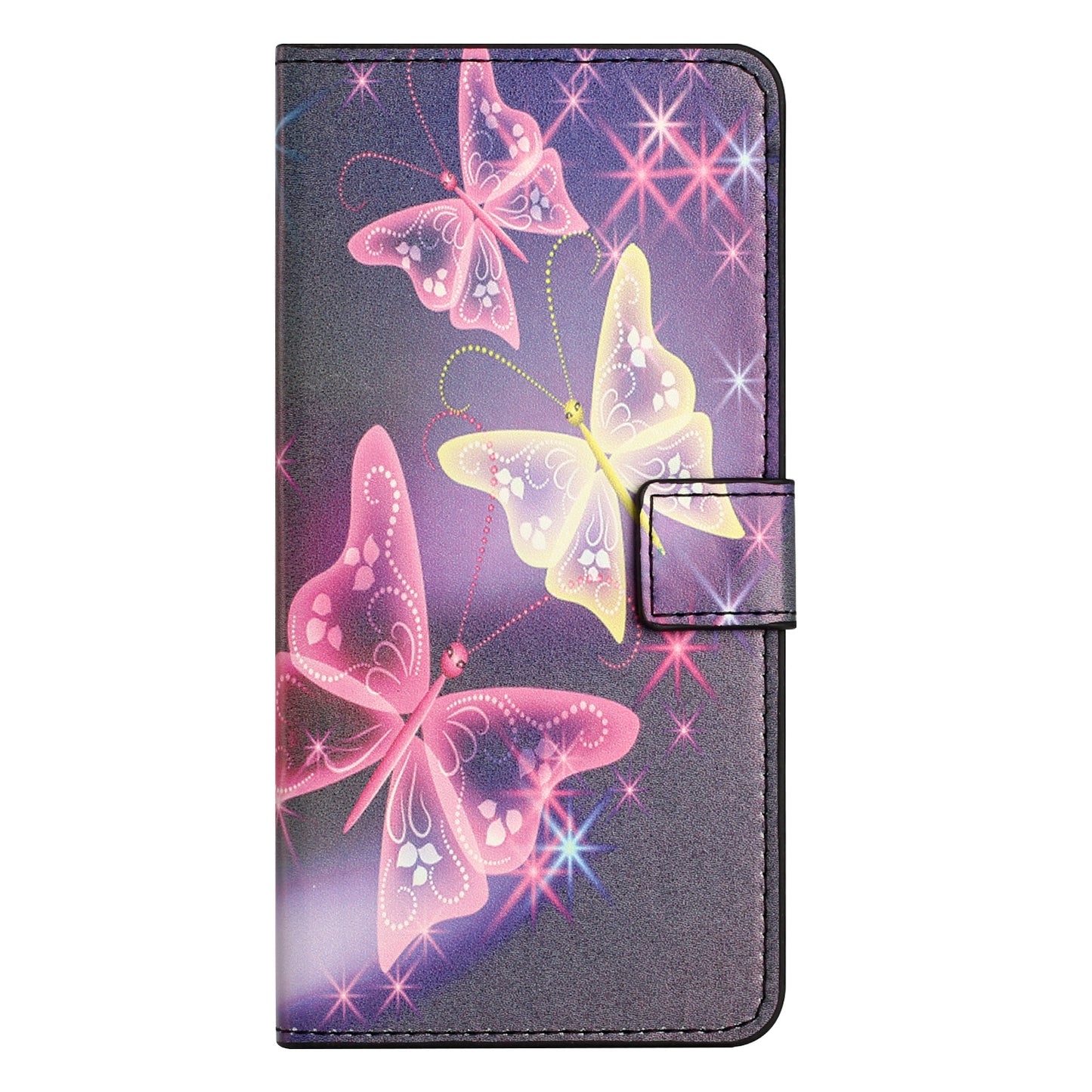 Uniqkart for iPhone 15 Pattern Printing Flip Case PU Leather Stand Wallet Phone Cover - Sparkle Butterflies