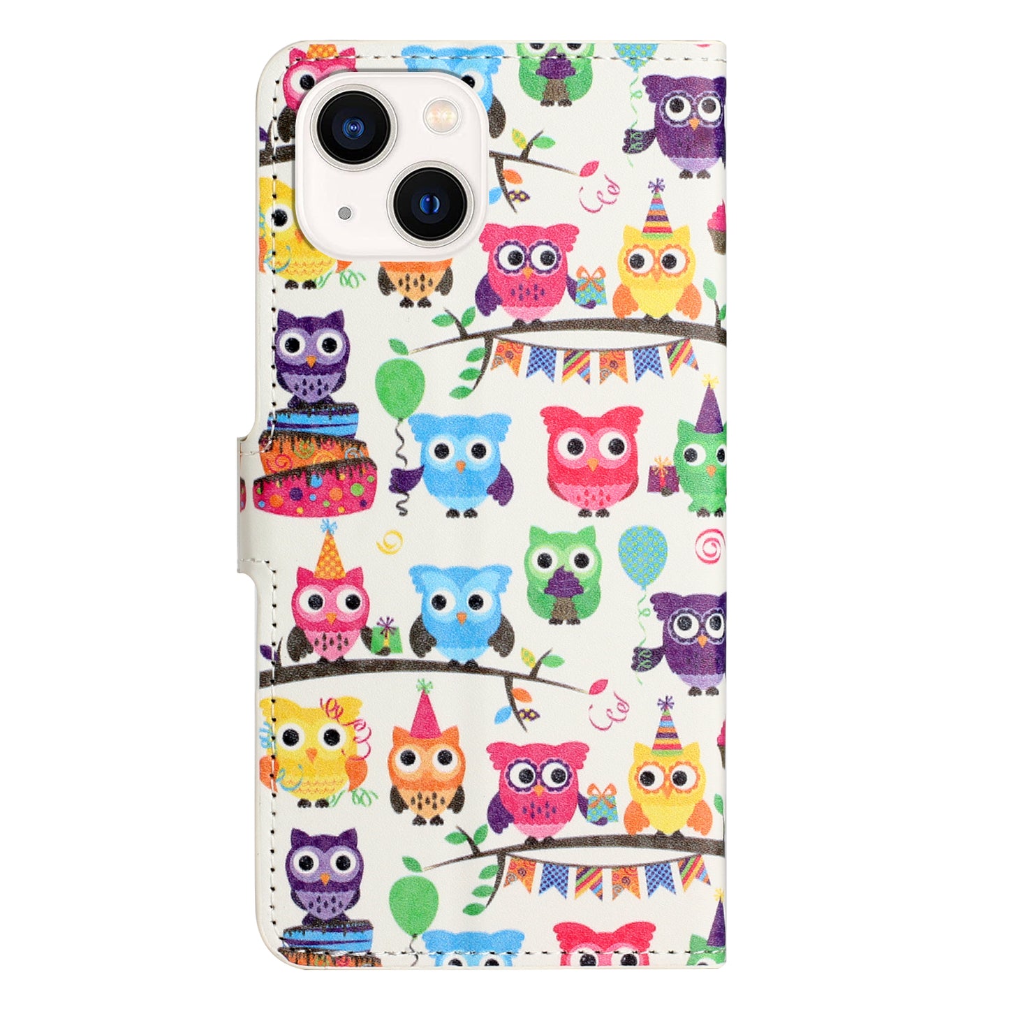 Uniqkart for iPhone 15 Pattern Printing Flip Case PU Leather Stand Wallet Phone Cover - Owls Sticker