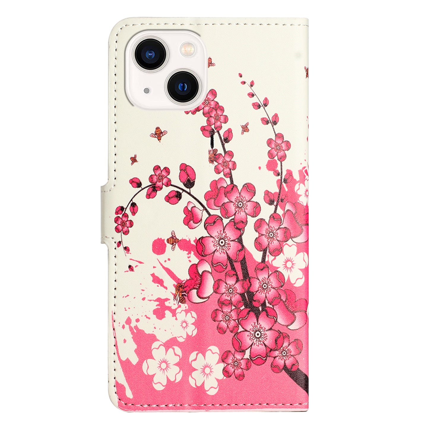 Uniqkart for iPhone 15 Pattern Printing Flip Case PU Leather Stand Wallet Phone Cover - Plum Blossom