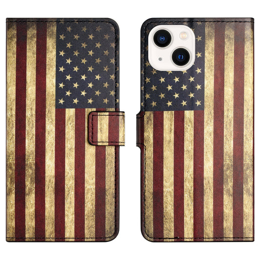 Uniqkart for iPhone 15 Pattern Printing Flip Case PU Leather Stand Wallet Phone Cover - The American Flag