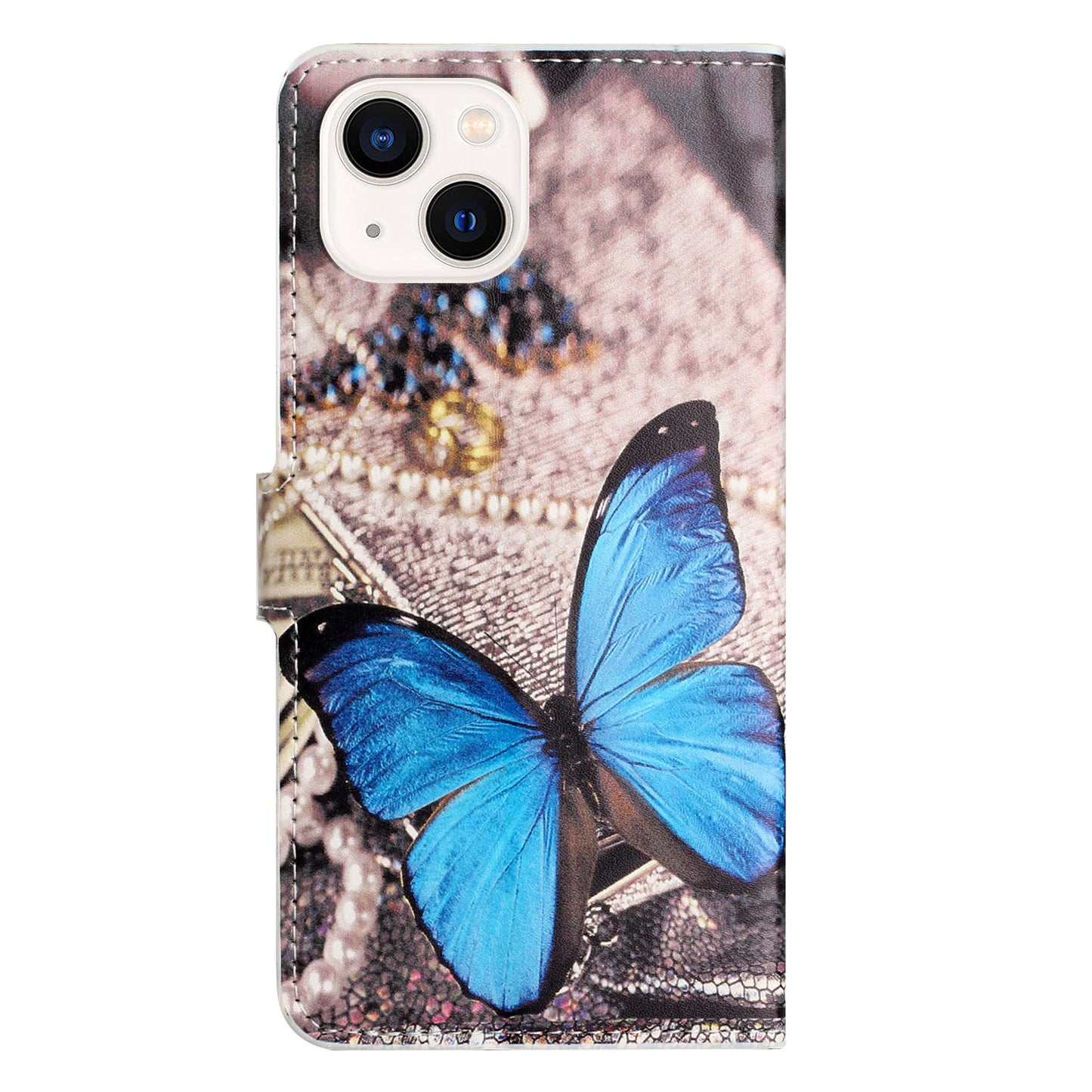 Uniqkart for iPhone 15 Pattern Printing Flip Case PU Leather Stand Wallet Phone Cover - Blue Butterfly