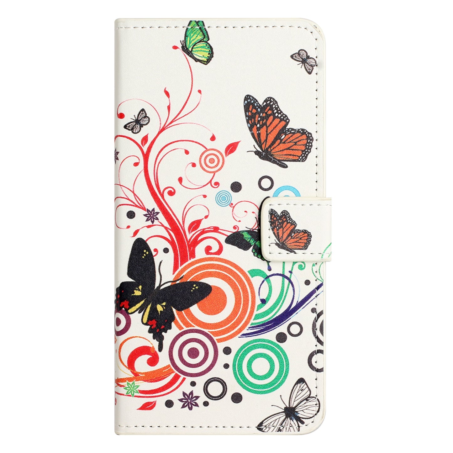 Uniqkart for iPhone 15 Pattern Printing Flip Case PU Leather Stand Wallet Phone Cover - White / Butterflies