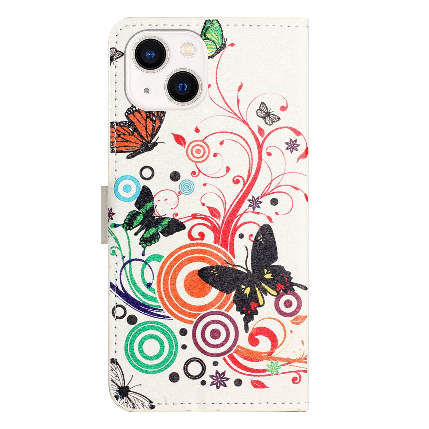 Uniqkart for iPhone 15 Pattern Printing Flip Case PU Leather Stand Wallet Phone Cover - White / Butterflies