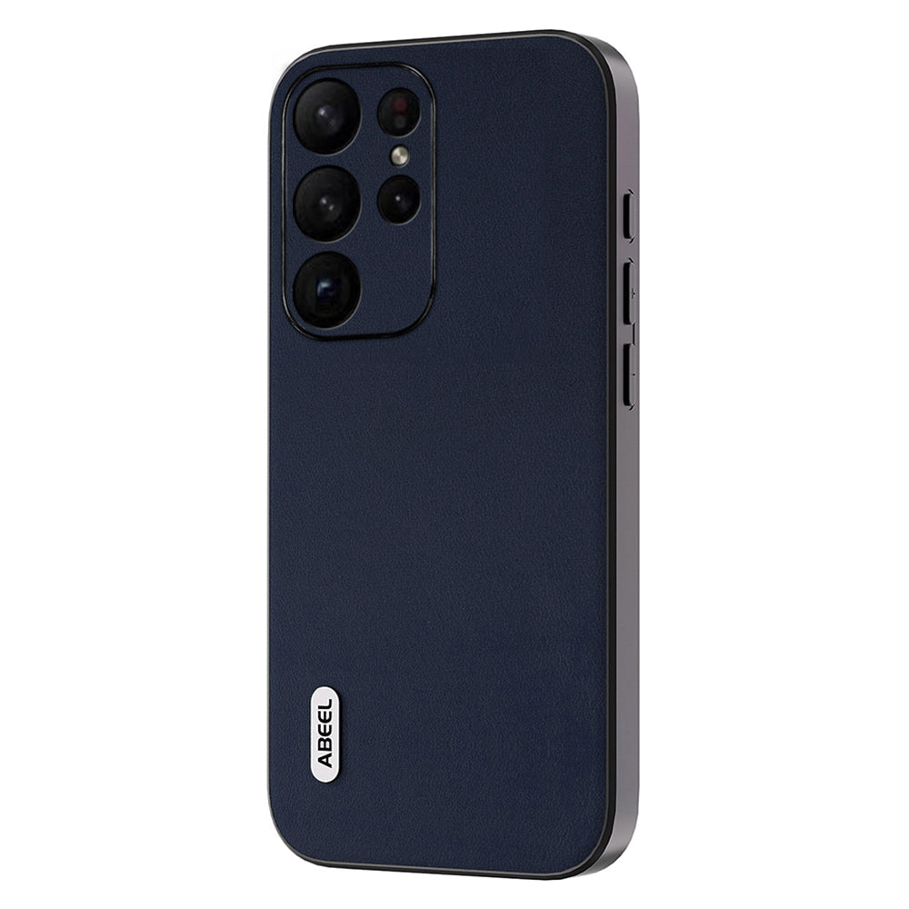 Uniqkart Anti-Scratch Phone Shell for Samsung Galaxy S23 Ultra Case Nappa Texture Genuine Cow Leather+PC+TPU Cover - Blue