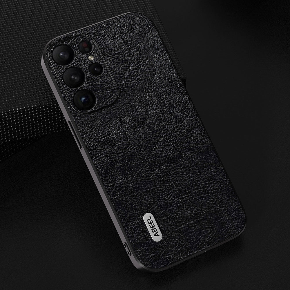 Uniqkart For Samsung Galaxy S23 Ultra Phone Case Litchi Texture Retro PU Leather Coated TPU+PC Cover - Black
