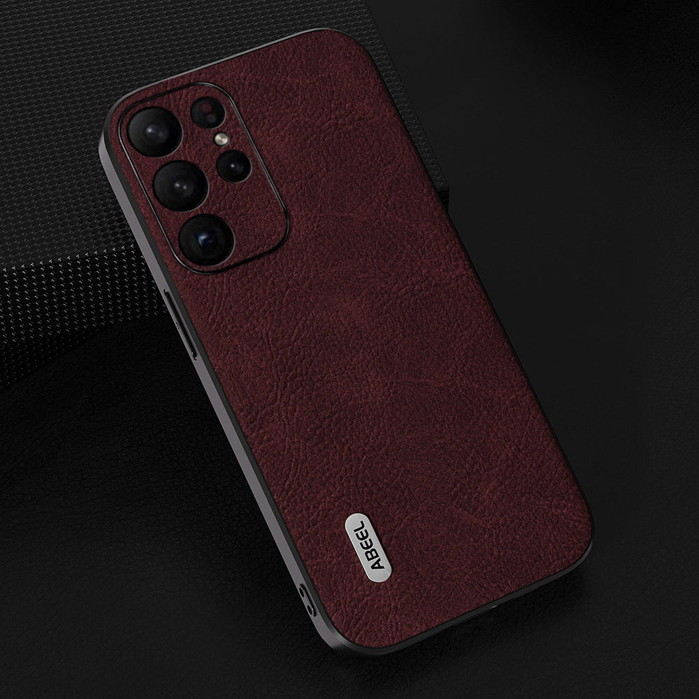 Uniqkart Shockproof Cover for Samsung Galaxy S23 Ultra PU Leather+PC+TPU Litchi Texture Phone Case - Purplish Red