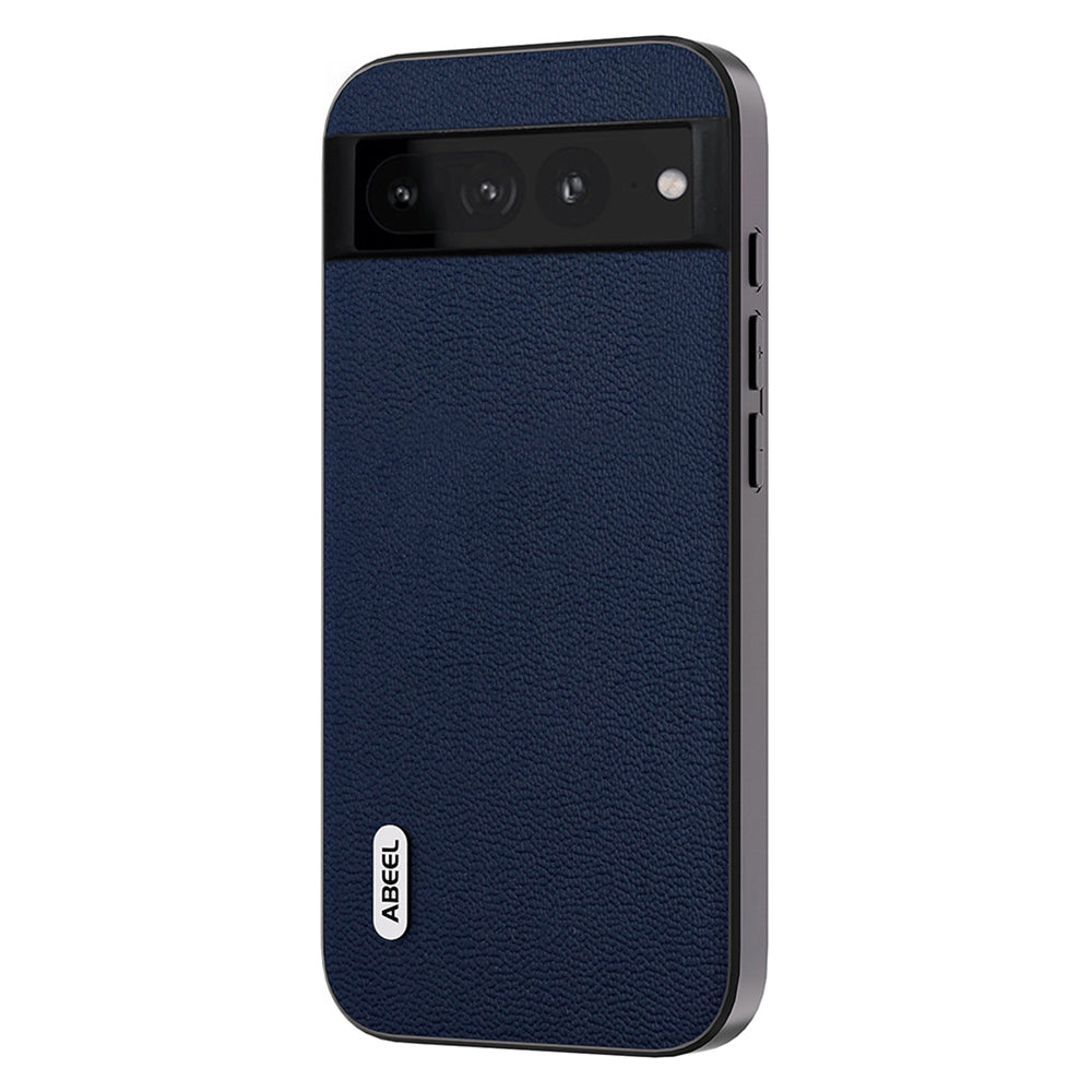 Uniqkart For Google Pixel 8 Pro Protective Slim Case Litchi Texture Genuine Cow Leather+PC+TPU Phone Cover - Blue