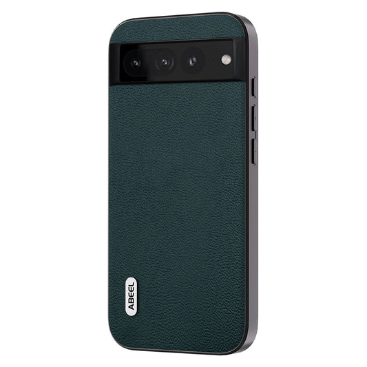 Uniqkart For Google Pixel 8 Pro Protective Slim Case Litchi Texture Genuine Cow Leather+PC+TPU Phone Cover - Midnight Green