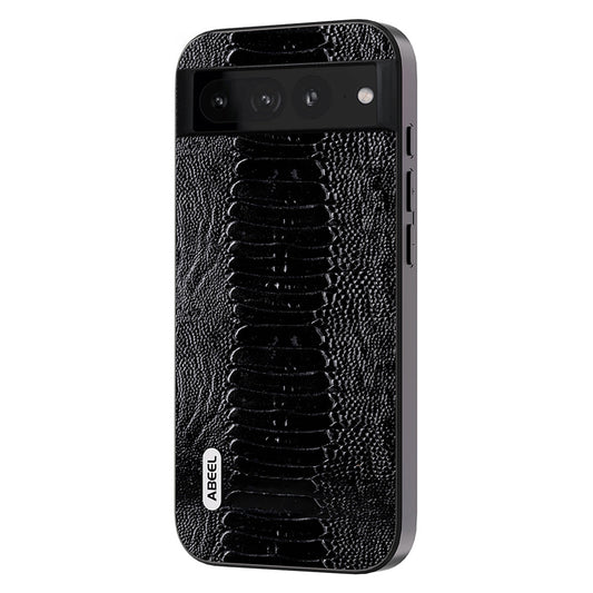 Uniqkart For Google Pixel 8 Pro Anti-Drop Phone Case Crocodile Texture Genuine Cow Leather+PC+TPU Phone Cover - Black