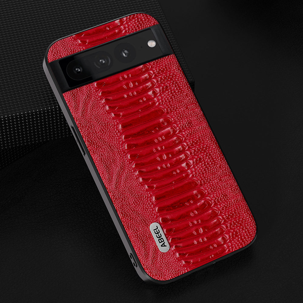 Uniqkart For Google Pixel 8 Pro Anti-Drop Phone Case Crocodile Texture Genuine Cow Leather+PC+TPU Phone Cover - Red