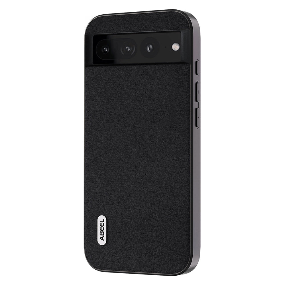 Uniqkart Shockproof Case for Google Pixel 8 Pro Nappa Texture Phone Shell Genuine Cow Leather+PC+TPU Cover - Black