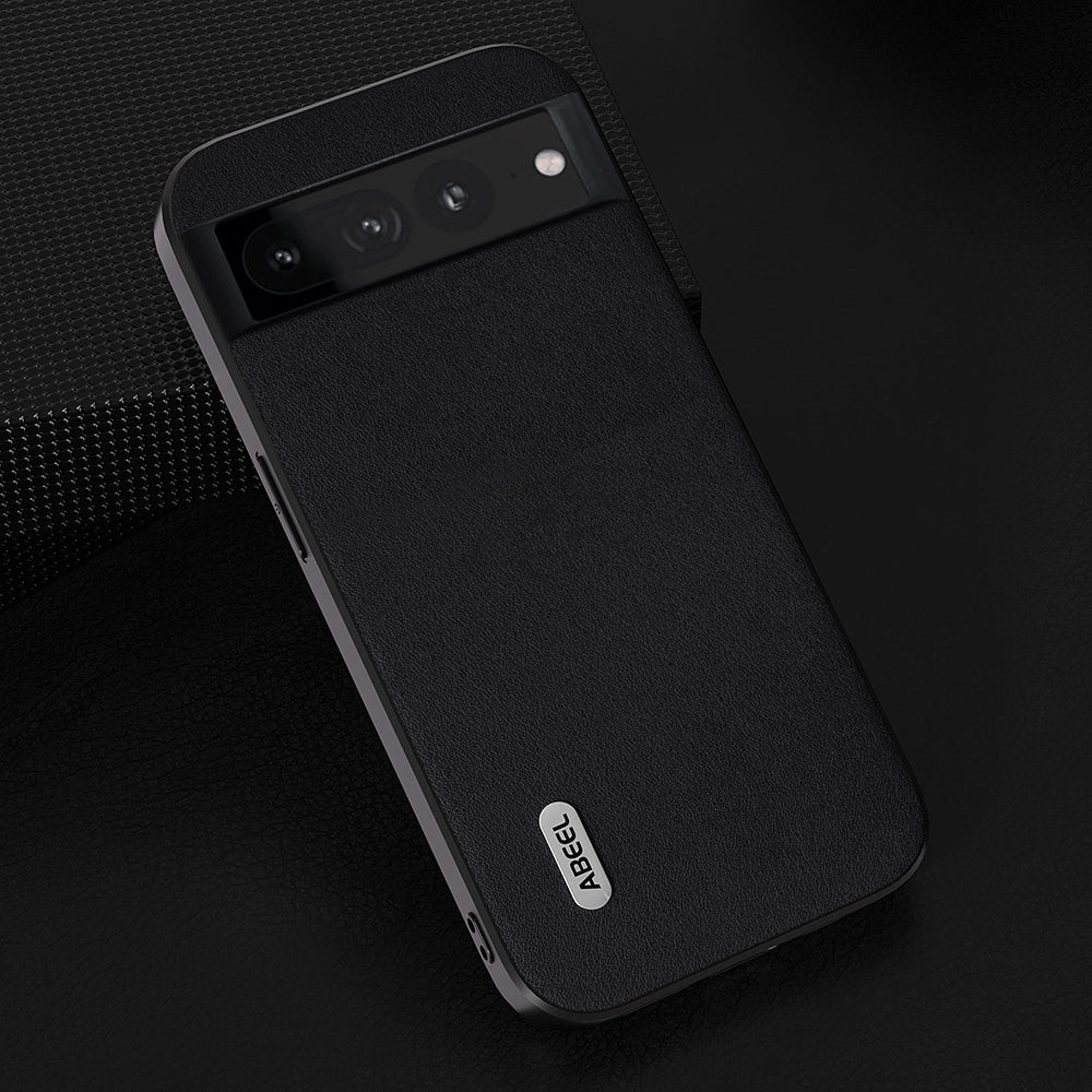Uniqkart Shockproof Case for Google Pixel 8 Pro Nappa Texture Phone Shell Genuine Cow Leather+PC+TPU Cover - Black