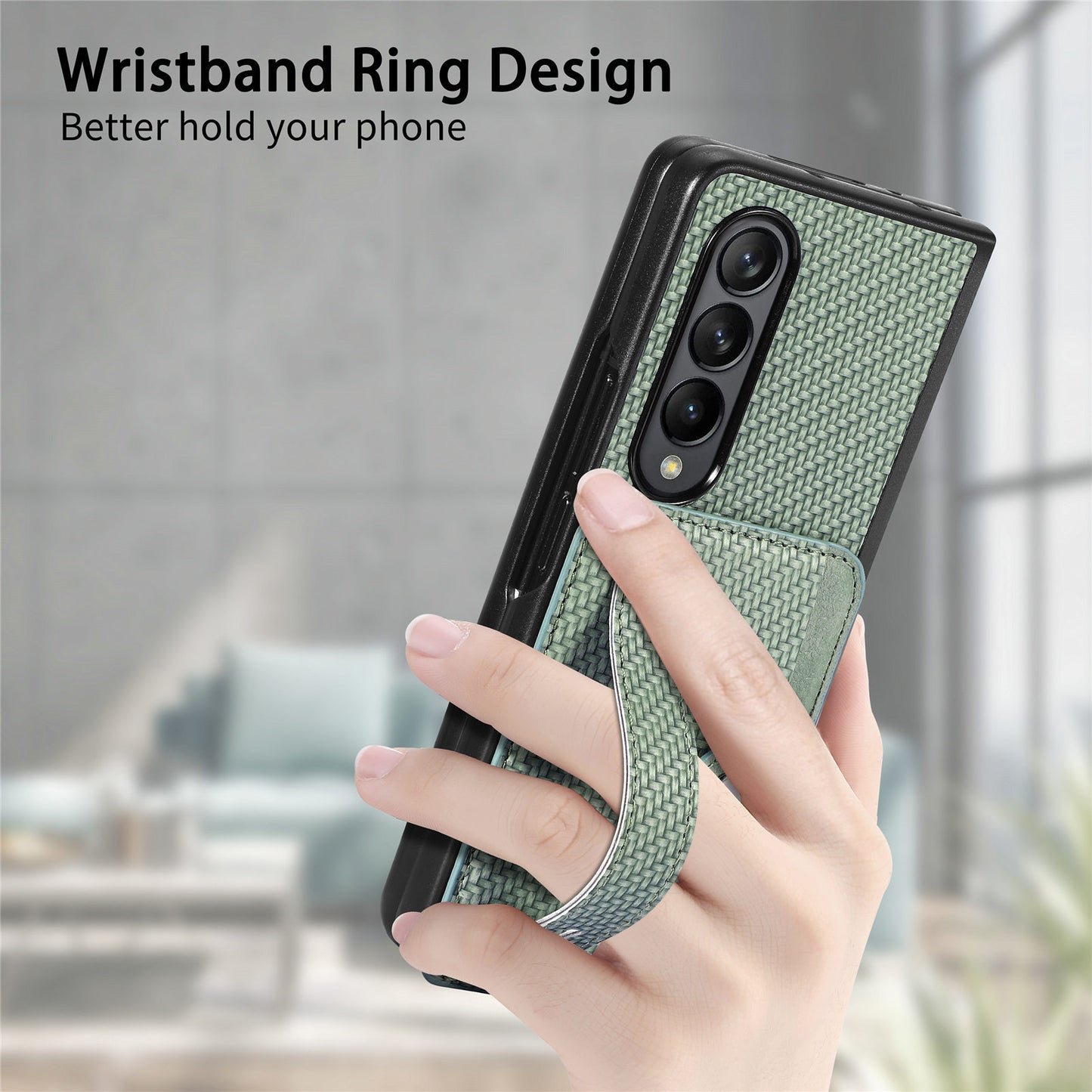 Card Slot Phone Cover for Samsung Galaxy Z Fold5 5G , PU Leather+PC Wristband Kickstand Cell Phone Case - Black