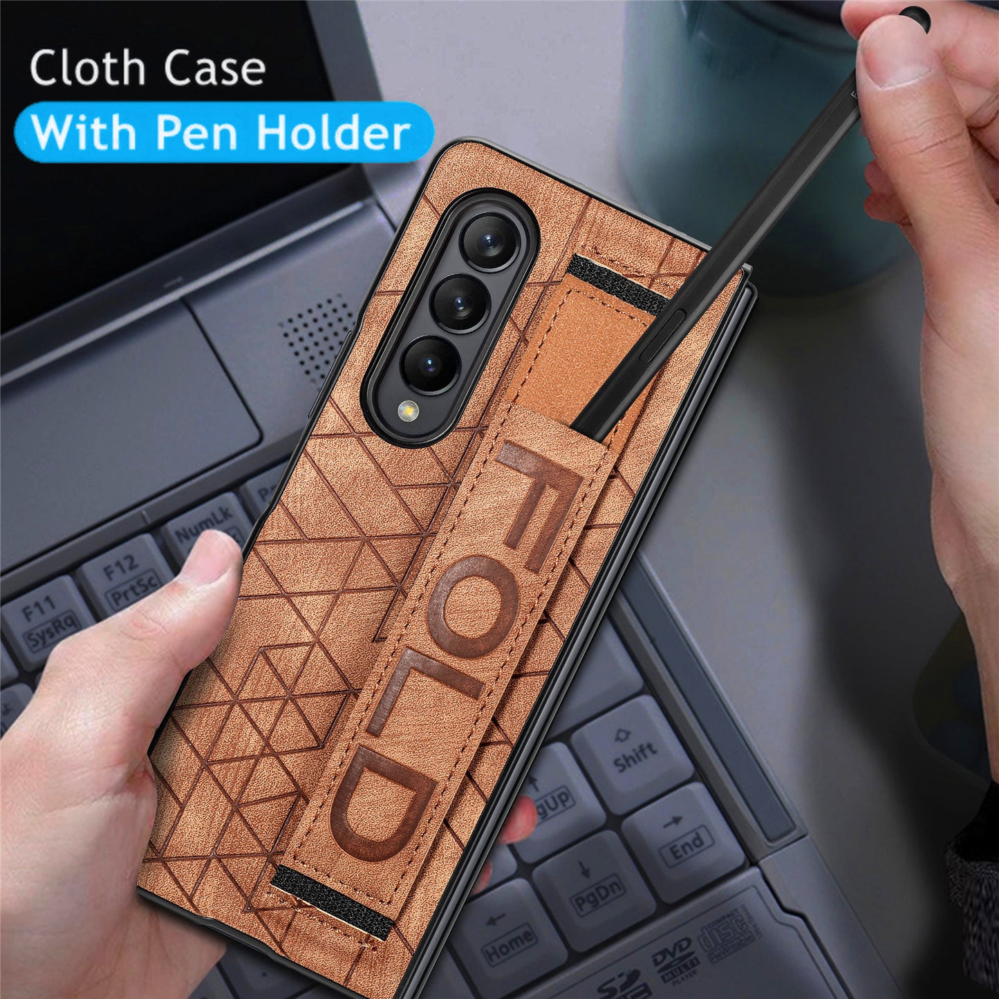 Telescopic Wristband Phone Cover for Samsung Galaxy Z Fold5 5G , PU Leather+PC Phone Case with Pen Slot - Purple