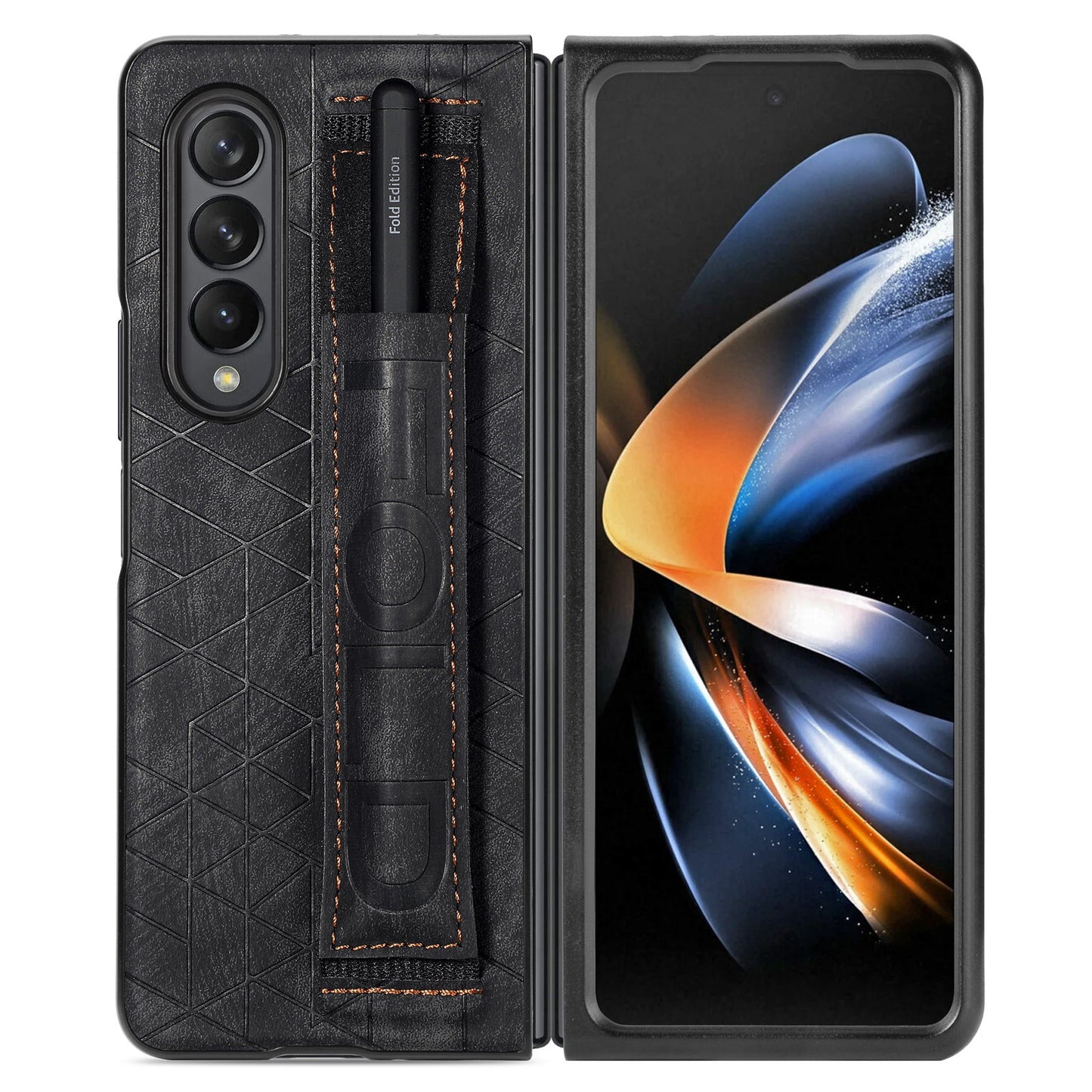 Telescopic Wristband Phone Cover for Samsung Galaxy Z Fold5 5G , PU Leather+PC Phone Case with Pen Slot - Black