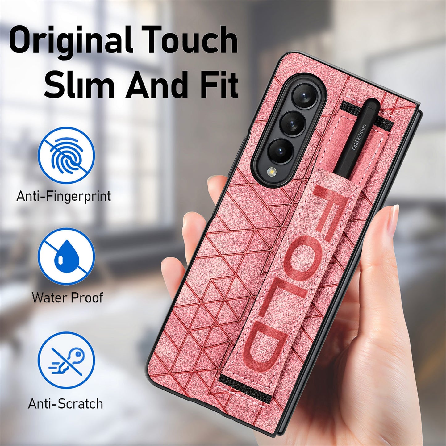 Telescopic Wristband Phone Cover for Samsung Galaxy Z Fold5 5G , PU Leather+PC Phone Case with Pen Slot - Black