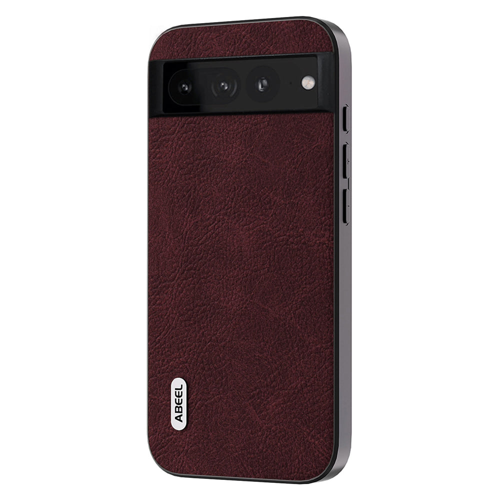 Uniqkart Slim Phone Cover for Google Pixel 8 Shockproof Case Litchi Texture PU Leather+PC+TPU Phone Case - Purplish Red