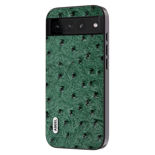 Uniqkart for Google Pixel 8 Ostrich Texture Phone Case Genuine Cow Leather+PC+TPU Back Cover - Green