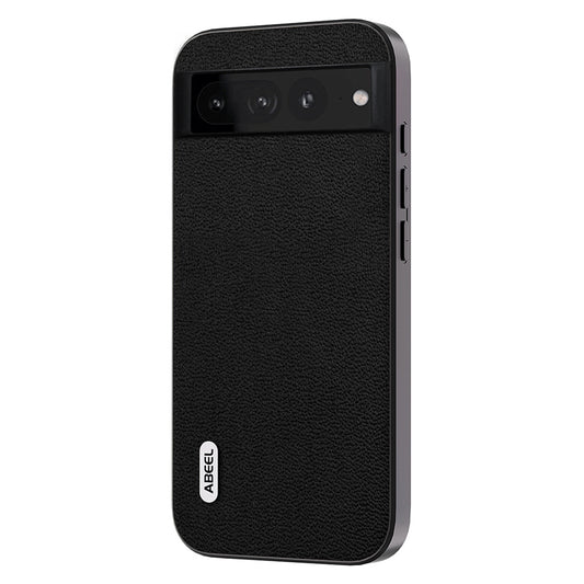 Uniqkart for Google Pixel 8 Genuine Cow Leather+PC+TPU Back Cover Litchi Texture Mobile Case - Black