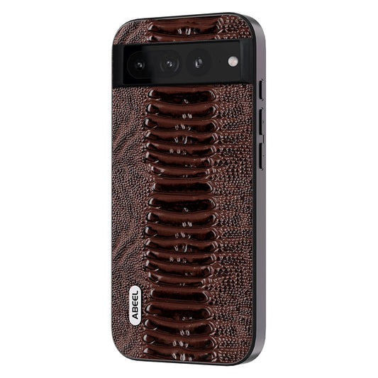 Uniqkart Crocodile Texture Anti-drop Cover for Google Pixel 8 , Genuine Cow Leather+PC+TPU Phone Case - Coffee