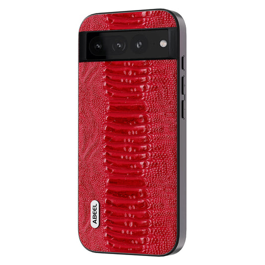 Uniqkart Crocodile Texture Anti-drop Cover for Google Pixel 8 , Genuine Cow Leather+PC+TPU Phone Case - Red