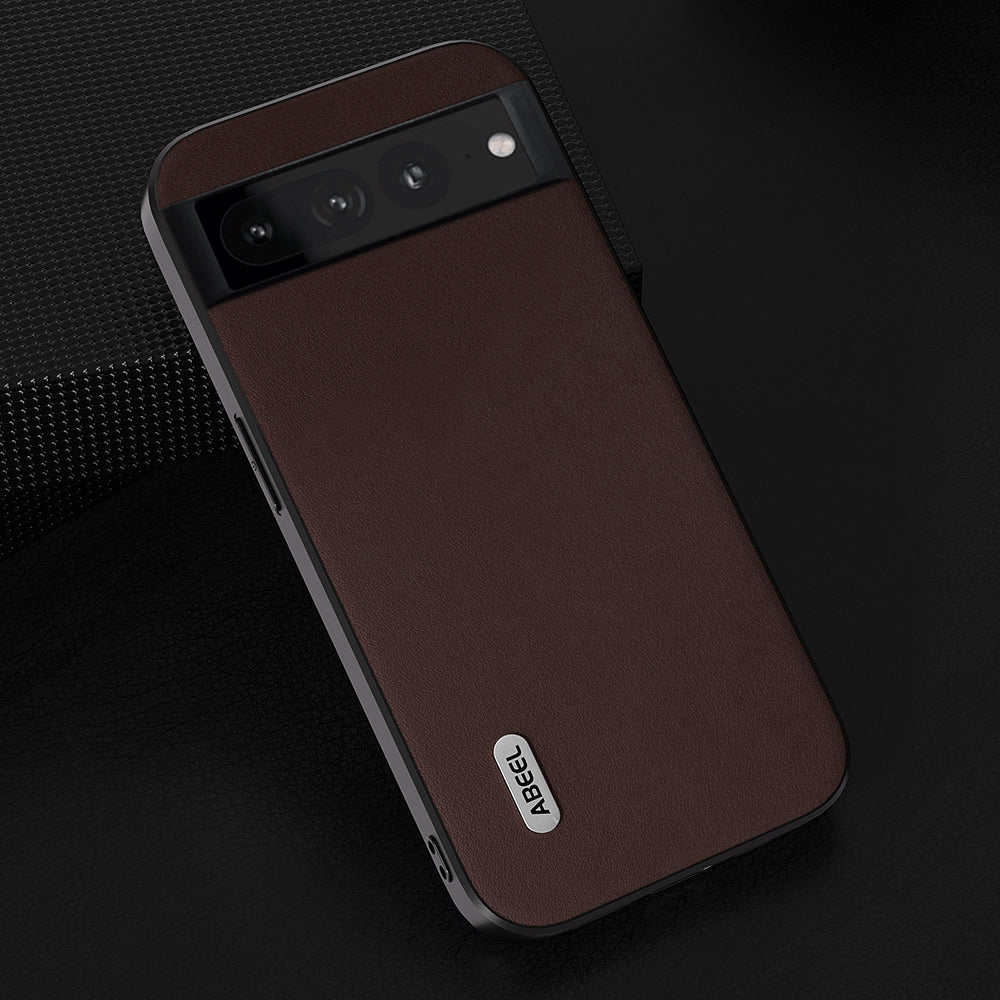 Uniqkart For Google Pixel 8 Nappa Texture Mobile Case Genuine Cow Leather+PC+TPU Cover - Coffee