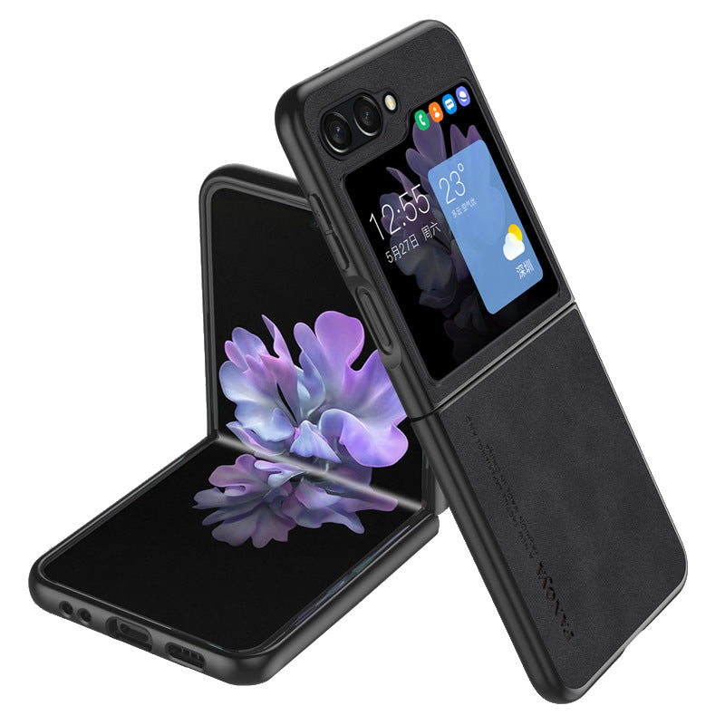 Uniqkart for Samsung Galaxy Z Flip5 5G Skin-Touch Feeling Cell Phone Case Anti-Scratch PU Leather+PC Phone Cover - Black