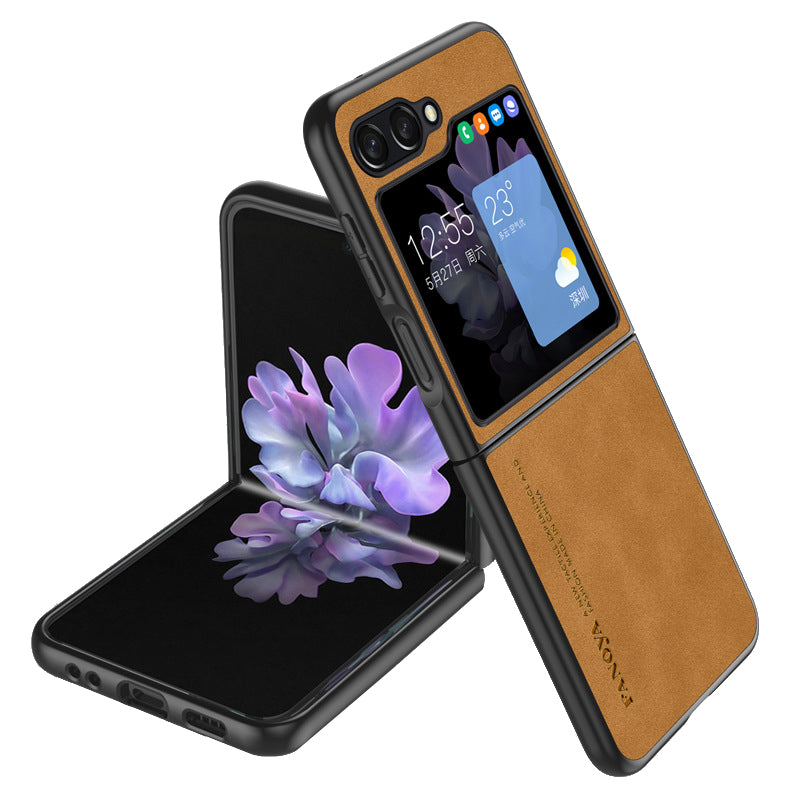 Uniqkart for Samsung Galaxy Z Flip5 5G Skin-Touch Feeling Cell Phone Case Anti-Scratch PU Leather+PC Phone Cover - Brown