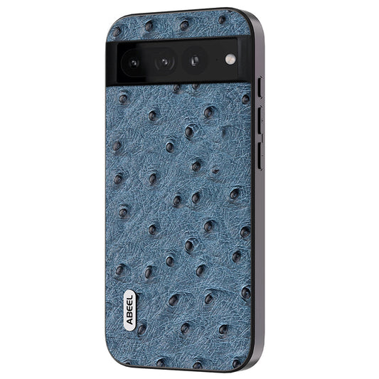 Uniqkart Ostrich Texture Back Case for Google Pixel 7 Pro 5G Genuine Cow Leather+PC+TPU Phone Cover - Blue