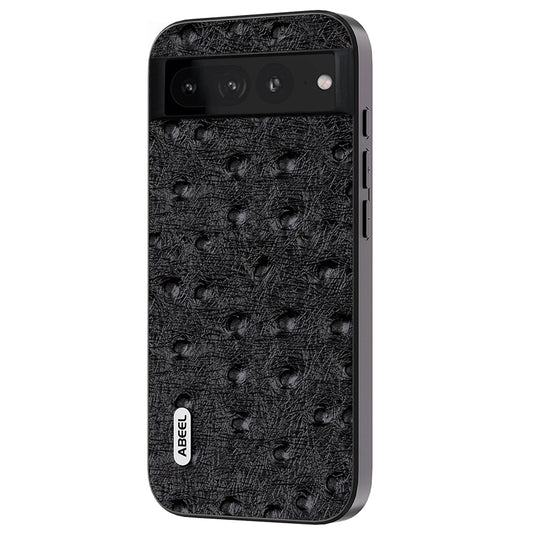 Uniqkart Ostrich Texture Back Case for Google Pixel 7 Pro 5G Genuine Cow Leather+PC+TPU Phone Cover - Black