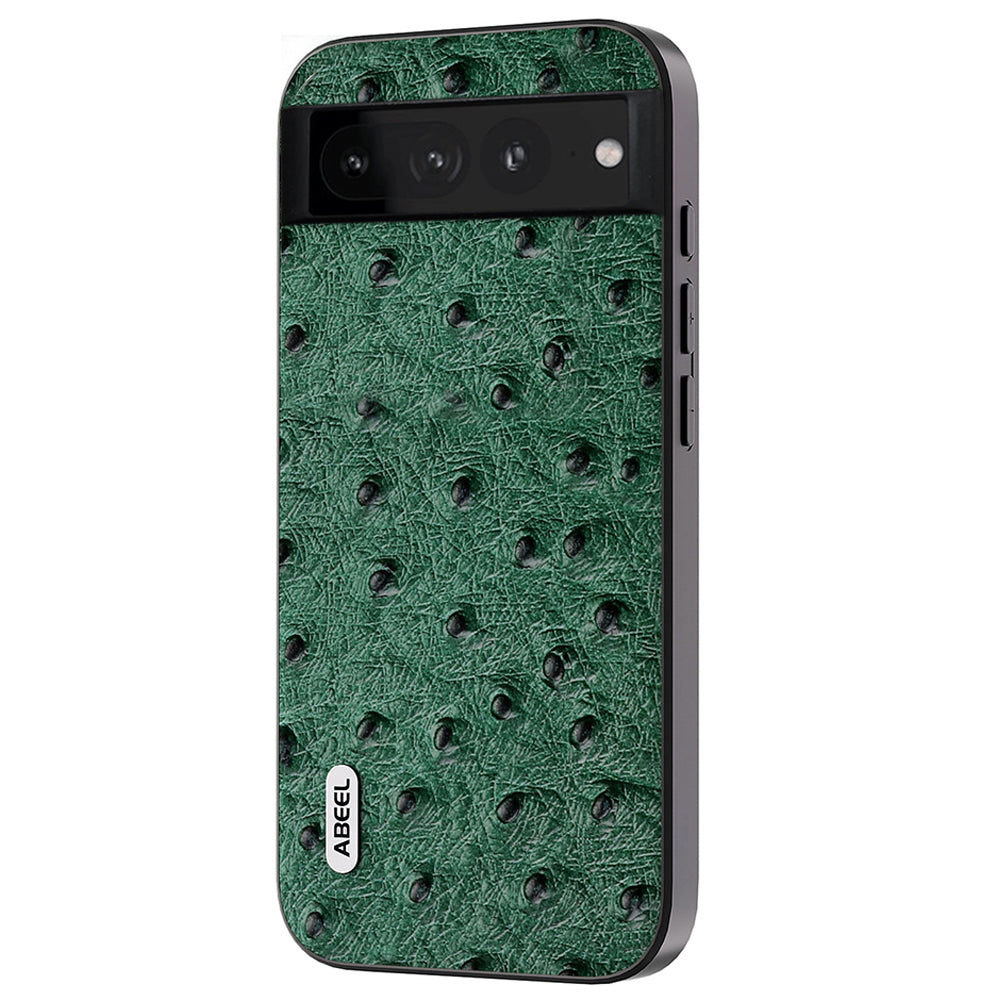 Uniqkart Ostrich Texture Back Case for Google Pixel 7 Pro 5G Genuine Cow Leather+PC+TPU Phone Cover - Green