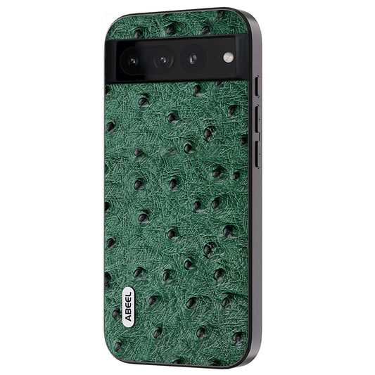 Uniqkart Ostrich Texture Back Case for Google Pixel 7 Pro 5G Genuine Cow Leather+PC+TPU Phone Cover - Green
