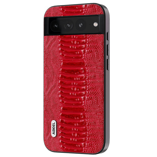 Uniqkart Crocodile Texture Shell for Google Pixel 7 Pro 5G PC+TPU Phone Case Genuine Cow Leather Coated Cover - Red