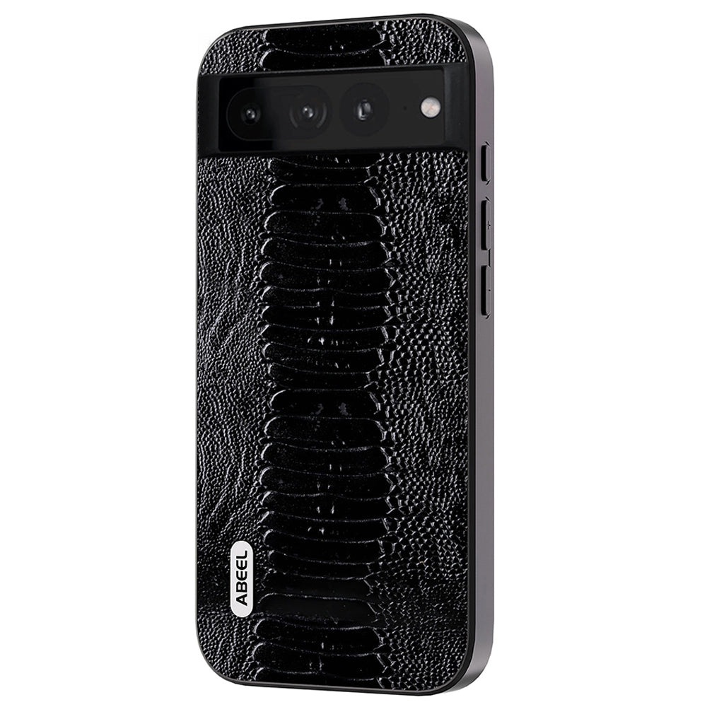 Uniqkart Crocodile Texture Shell for Google Pixel 7 Pro 5G PC+TPU Phone Case Genuine Cow Leather Coated Cover - Black