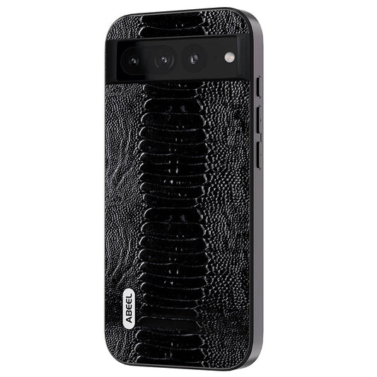 Uniqkart Crocodile Texture Shell for Google Pixel 7 Pro 5G PC+TPU Phone Case Genuine Cow Leather Coated Cover - Black