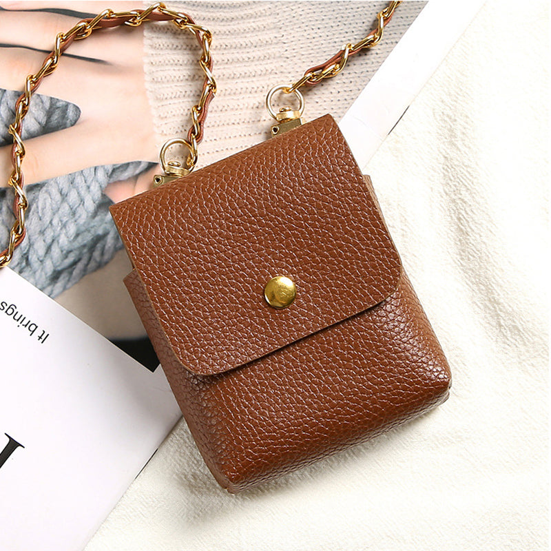 Uniqkart for Samsung Galaxy Z Flip3 5G / Z Flip4 5G / Z Flip5 5G Crossbody Phone Bag Leather Phone Cover with Chain Shoulder Strap - Brown