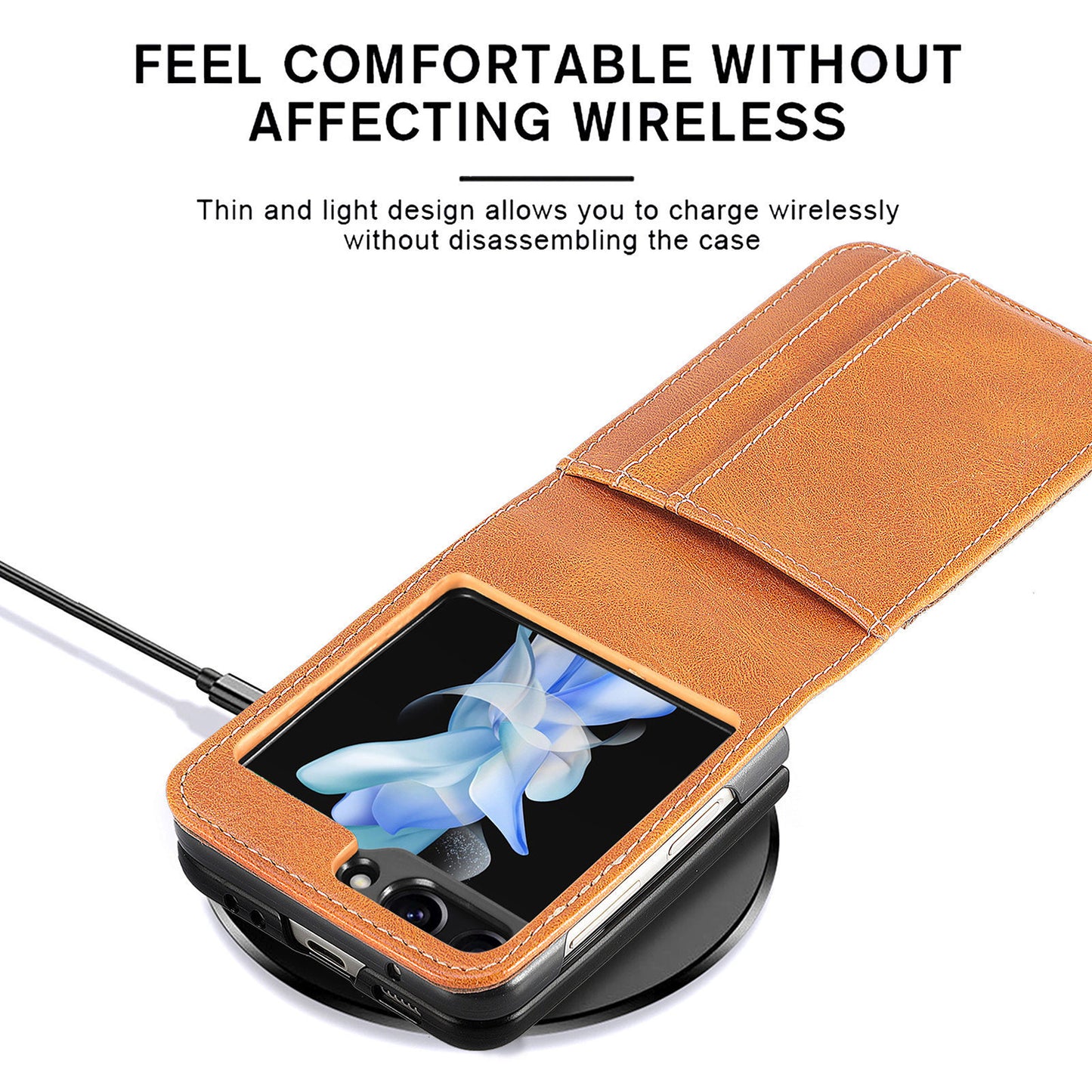Uniqkart for Samsung Galaxy Z Flip5 5G Wallet Design Phone Case PU Leather+PC Cell Phone Cover - Black