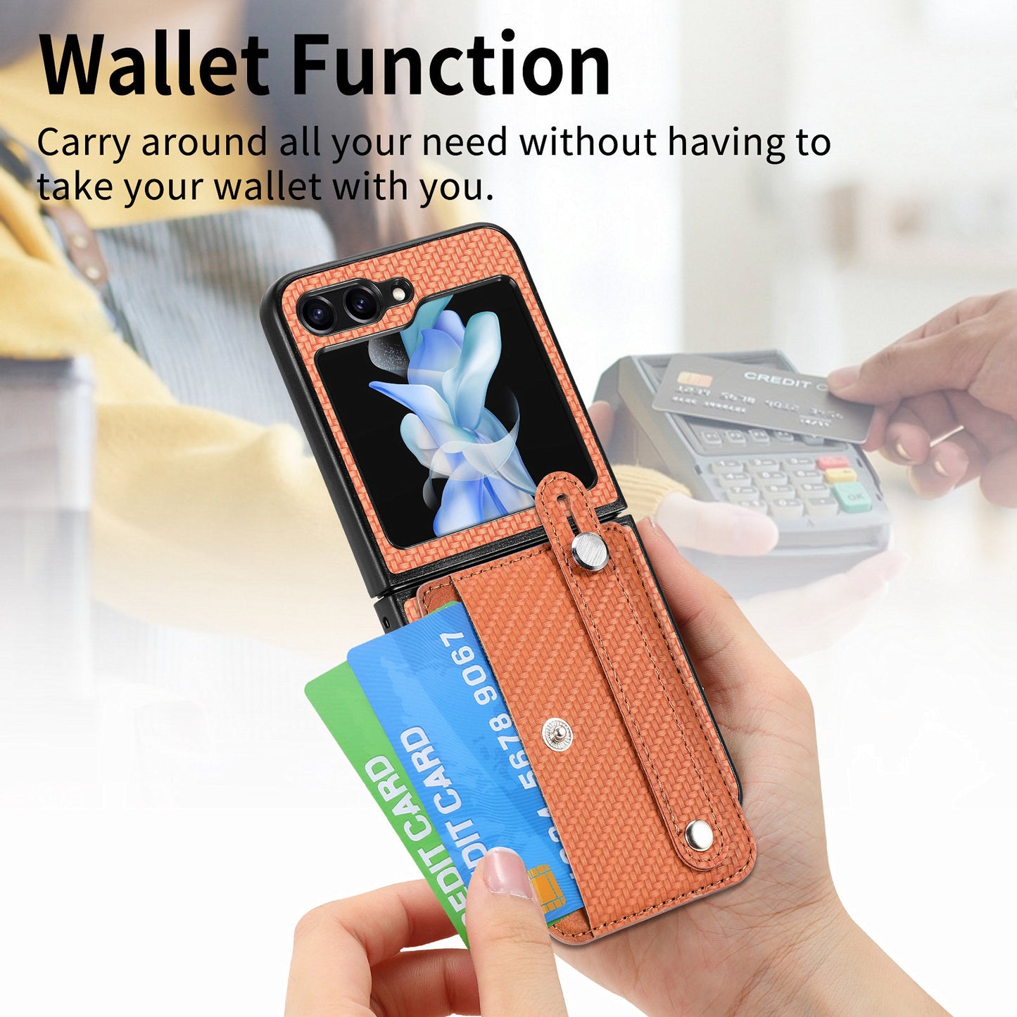 Uniqkart for Samsung Galaxy Z Flip5 5G Phone Case PU Leather+PC Wristband Kickstand Card Slot Phone Cover - Blue