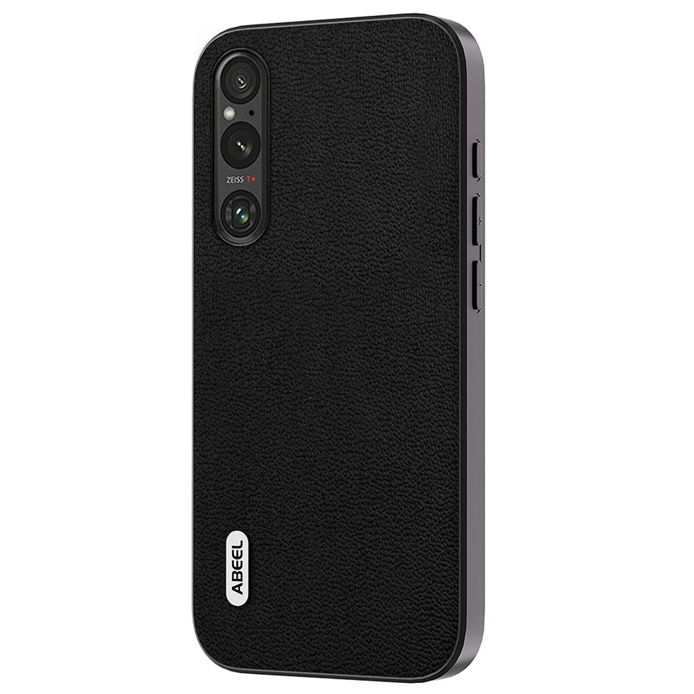 Uniqkart For Sony Xperia 1 IV 5G Litchi Texture Genuine Cow Leather+PC+TPU Cover Bump Proof Case - Black