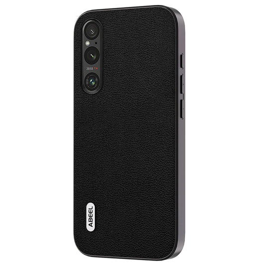 Uniqkart For Sony Xperia 1 IV 5G Litchi Texture Genuine Cow Leather+PC+TPU Cover Bump Proof Case - Black