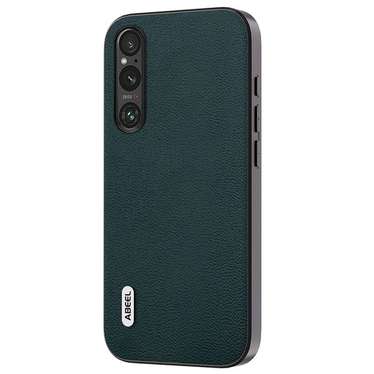 Uniqkart For Sony Xperia 1 IV 5G Litchi Texture Genuine Cow Leather+PC+TPU Cover Bump Proof Case - Midnight Green
