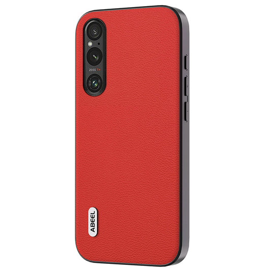 Uniqkart For Sony Xperia 1 IV 5G Litchi Texture Genuine Cow Leather+PC+TPU Cover Bump Proof Case - Red