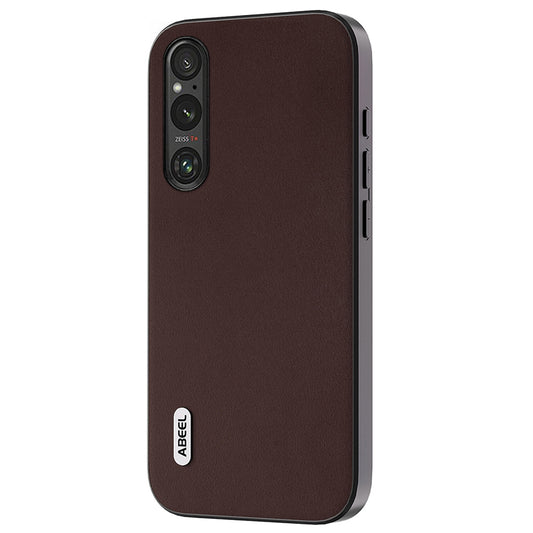 Uniqkart Nappa Texture Phone Case for Sony Xperia 1 IV 5G Genuine Cow Leather+PC+TPU Cover - Coffee