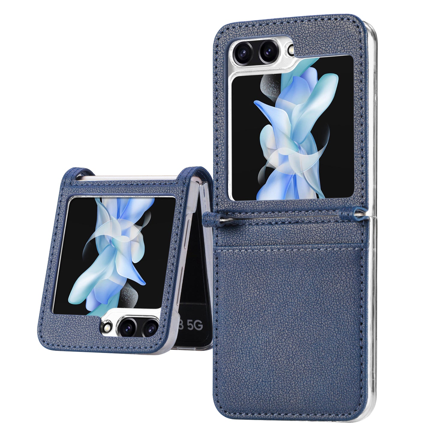 Uniqkart for Samsung Galaxy Z Flip5 5G PU Leather+PC Phone Case Ultra-Thin Litchi Texture Card Slot Kickstand Cover - Blue