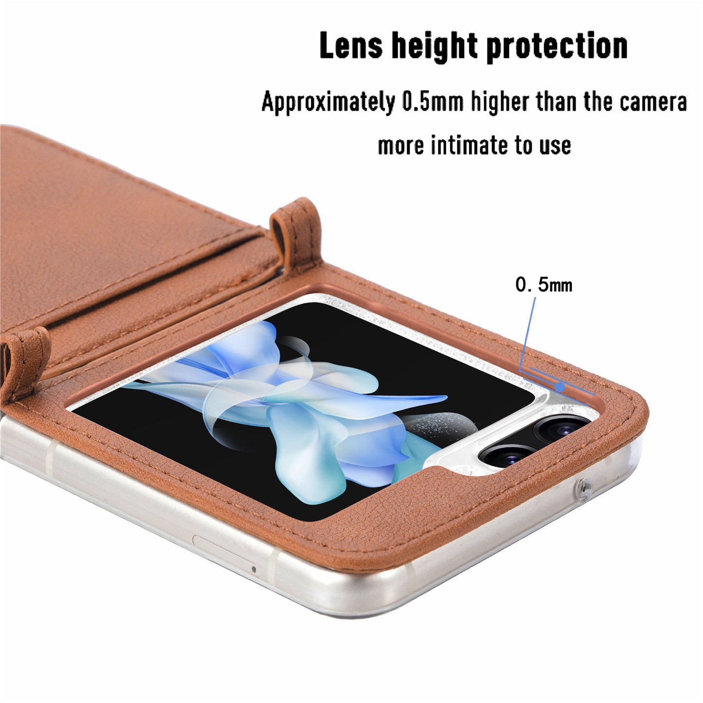 Uniqkart for Samsung Galaxy Z Flip5 5G PU Leather+PC Phone Case Ultra-Thin Litchi Texture Card Slot Kickstand Cover - Blue