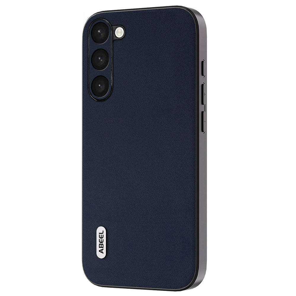 Uniqkart Nappa Texture Phone Case for Samsung Galaxy S23+ Genuine Cow Leather+PC+TPU Anti-fall Cover - Blue