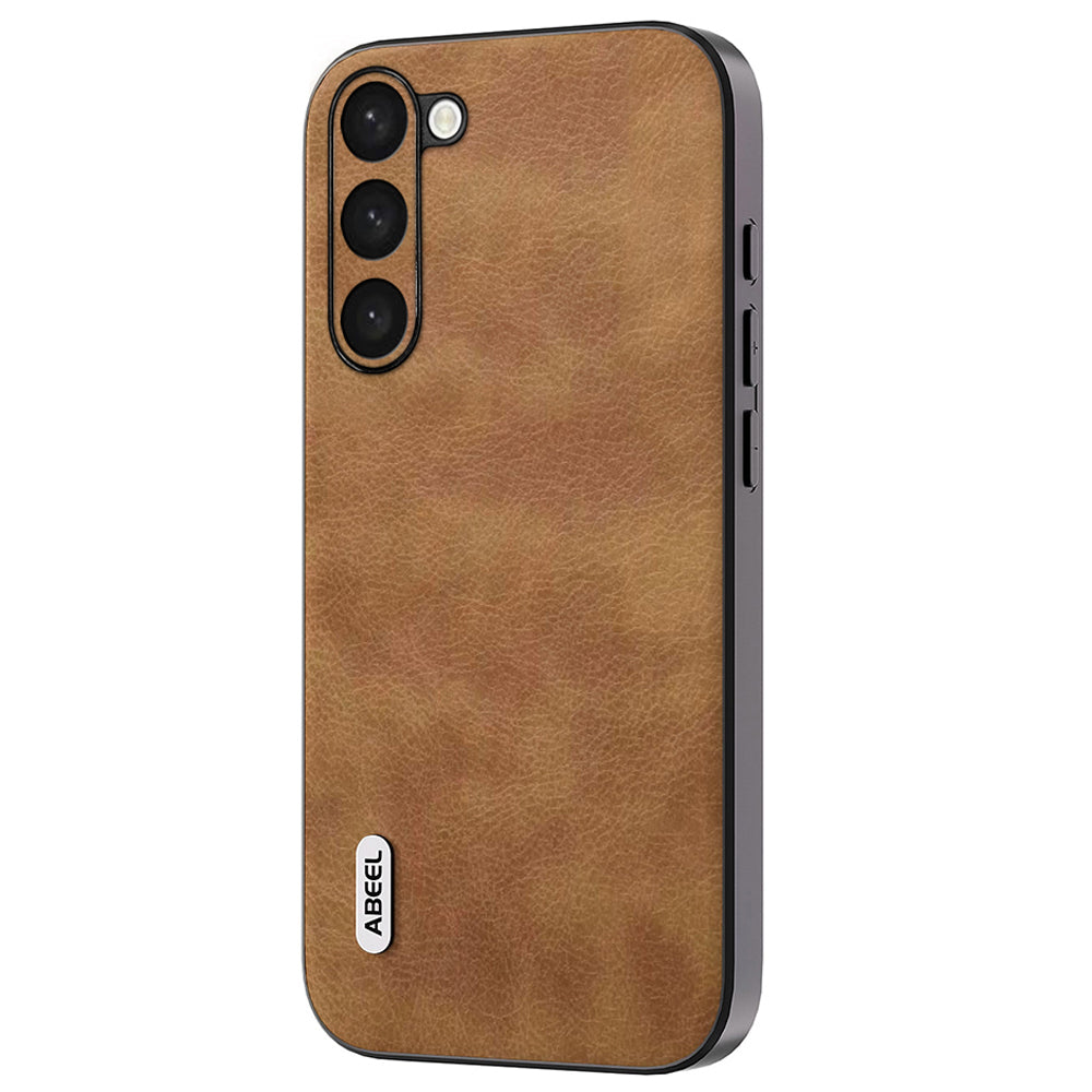 Uniqkart For Samsung Galaxy S23 Retro Phone Case Litchi Texture PU Leather Coated TPU+PC Cover - Brown