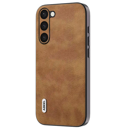 Uniqkart For Samsung Galaxy S23 Retro Phone Case Litchi Texture PU Leather Coated TPU+PC Cover - Brown