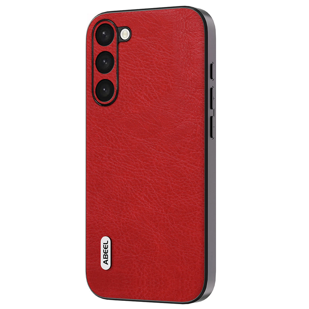 Uniqkart For Samsung Galaxy S23+ Retro Phone Anti-drop Case Litchi Texture PU Leather Coated TPU+PC Cover - Red