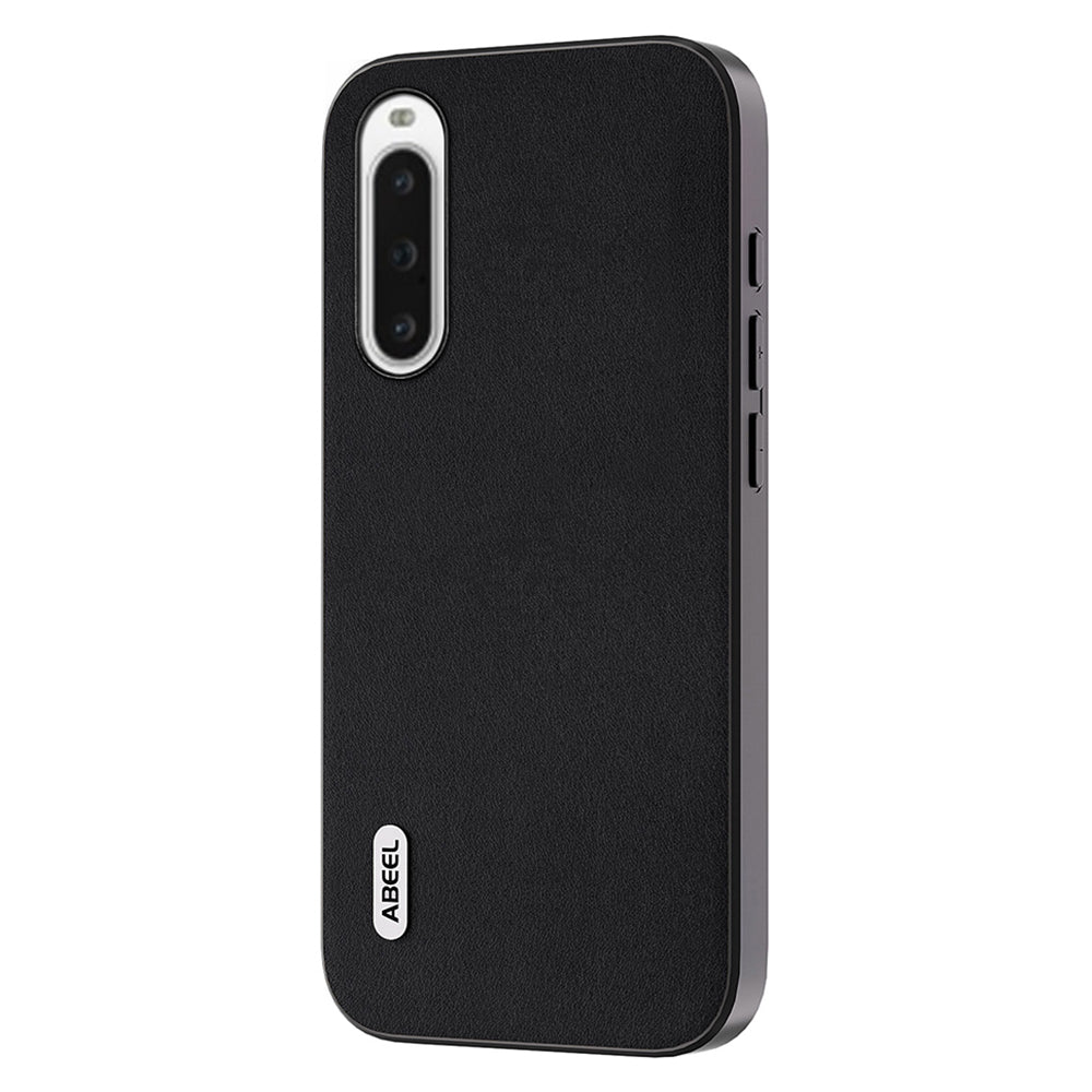 Uniqkart For Sony Xperia 10 V Nappa Texture Genuine Cow Leather Coated Phone Case PC+TPU Back Cover - Black